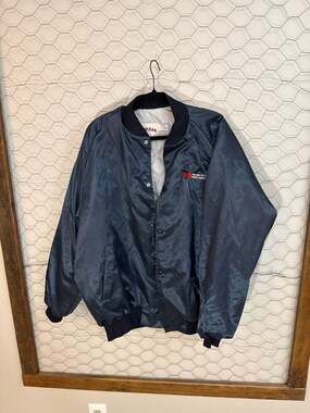 Vintage Westark XL Made in USA Navy Blue Satin Quilted Bomber Jacket